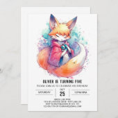 Invitation Renard peint en Whimsical Anniversaire (Devant / Derrière)