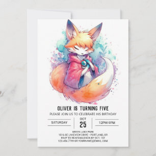 Invitation Renard peint en Whimsical Anniversaire