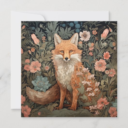 Invitation Renard rouge dans William Morris Style Flower Gard (Devant)