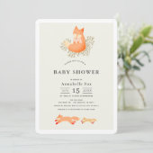 Invitation Renard sur Branche Baby shower beige (Debout devant)