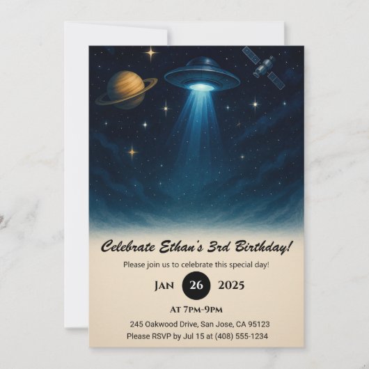 Invitation Rencontre UFO dans l'espace étoilé Anniversaire (Devant)