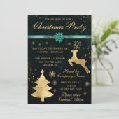 Invitation Rendeuse turquoise et Gold et fête de Noël Arbre (Debout devant)