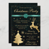 Invitation Rendeuse turquoise et Gold et fête de Noël Arbre (Devant / Derrière)