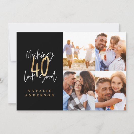 Invitation rendre 40 look bon noir et or multi photo (Devant)