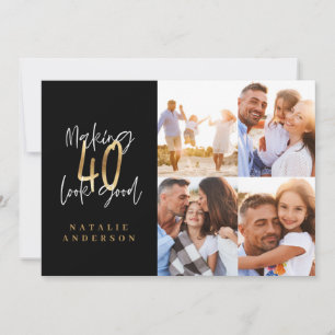 Invitation rendre 40 look bon noir et or multi photo 