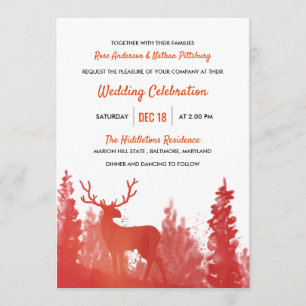 Invitation Renne Aquarelle Rouge   Mariage d'Hiver