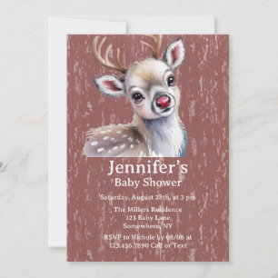 Invitation Renne blanc précieux nez rouge brillant Baby Showe