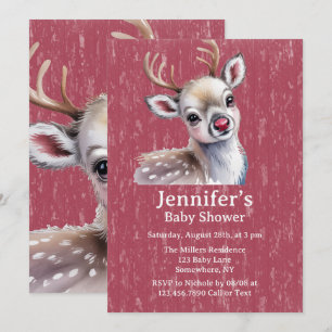 Invitation Renne blanc précieux nez rouge brillant Baby Showe