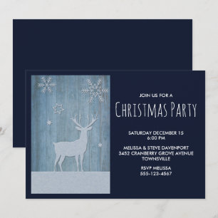 Invitation Renne bleu en bois rustique pour Noël country