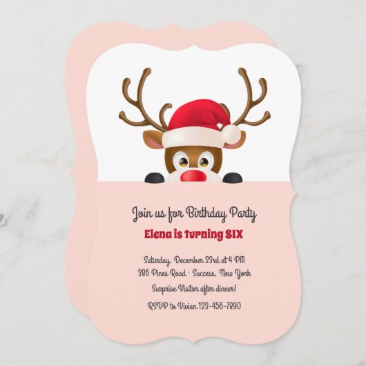 Invitation Renne dans l'invitation de casquette de Père Noël (Devant / Derrière)