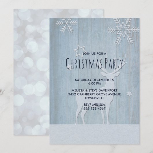 Invitation Renne de Noël en bleu rustique (Devant / Derrière)