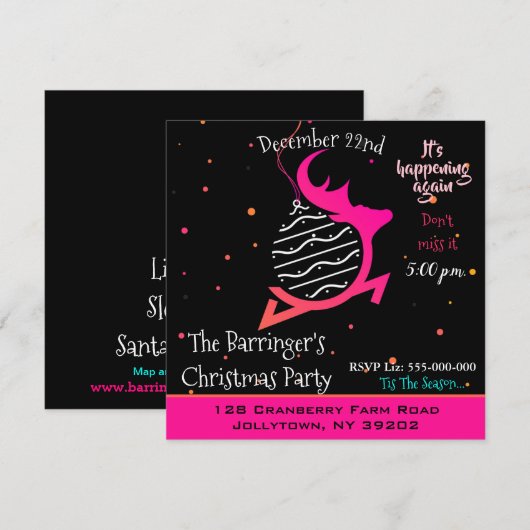 Invitation Renne festif Joyeux Noël Fête (Devant / Derrière)