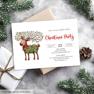 Invitation Rennes fantaisistes aquarelle rouge vert Noël 