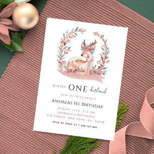 Invitation Rennes roses Hiver Onederland Fille 1er anniversai