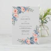Invitation Renoncule Corail Ardoise Mariage Sage (Debout devant)
