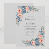 Invitation Renoncule Corail Ardoise Mariage Sage (Devant / Derrière)
