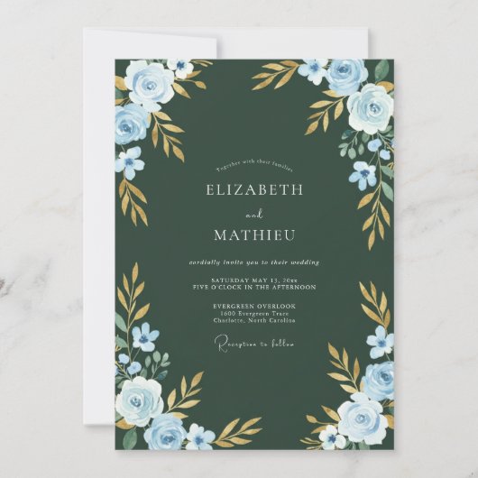 Invitation Renoncule de forêt de bleuet Eucalyptus Mariage (Devant)