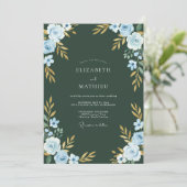 Invitation Renoncule de forêt de bleuet Eucalyptus Mariage (Debout devant)