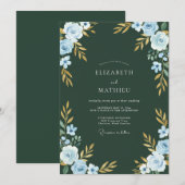 Invitation Renoncule de forêt de bleuet Eucalyptus Mariage (Devant / Derrière)