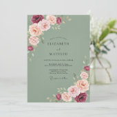 Invitation Renoncule Olive Berry pour mariage (Debout devant)