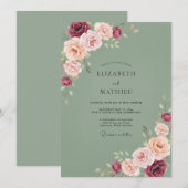 Invitation Renoncule Olive Berry pour mariage (Devant / Derrière)