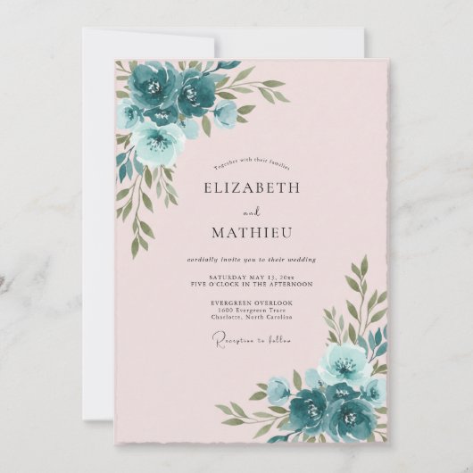 Invitation Renoncule Rose Ardoise Eucalyptus Mariage (Devant)