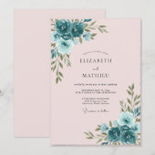 Invitation Renoncule Rose Ardoise Eucalyptus Mariage (Devant / Derrière)