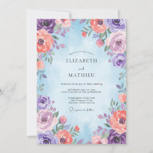 Invitation Renoncule Violet Corail Mariage Eucalyptus Assourd
