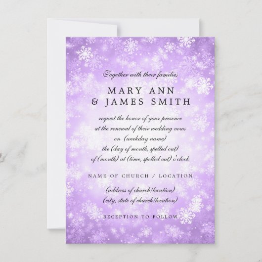 Invitation Renouveau Vow mariage Purple Winter Wonderland (Devant)