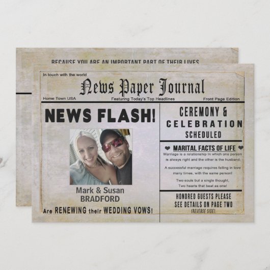 Invitation Renouveler l'invitation Vows Mariage, Nouveau papi (Devant / Derrière)