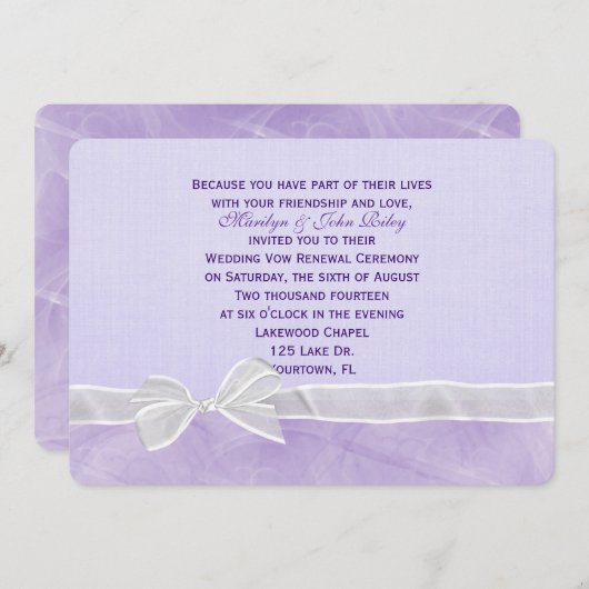 Invitation Renouvellement de la vue du Mariage Bow blanc (Devant / Derrière)