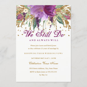 Invitation Renouvellement de vœux Améthyste Paillettes Floral