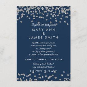 Invitation Renouvellement de Voeux Argent Paillettes Faux Con