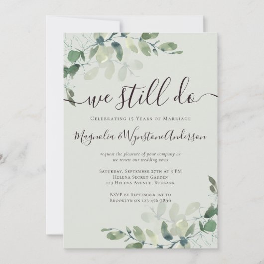 Invitation Renouvellement de vœux au sage vert d'eucalyptus (Devant)