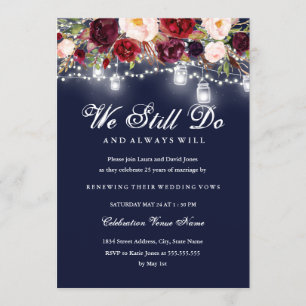 Invitation Renouvellement de Vœux de Mariage Fleurs de Nuit d