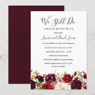 Invitation Renouvellement de vœux de mariage floral rouge de