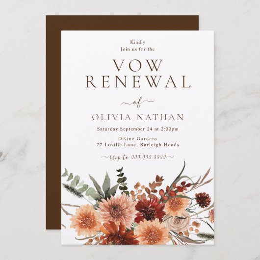 Invitation Renouvellement de vœux de mariage floral rustique (Devant / Derrière)