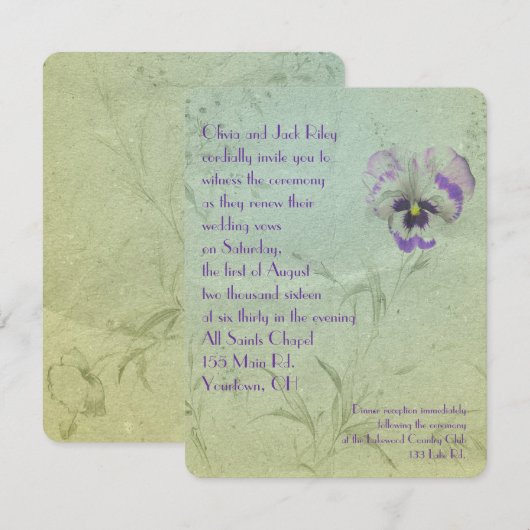 Invitation Renouvellement de vœux de mariage Pensée (Devant / Derrière)