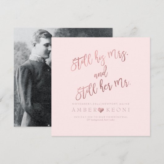 Invitation Renouvellement de vœux de PixDezines / Fausse rose (Devant / Derrière)