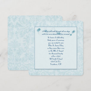Invitation renouvellement de vœux en damas aqua pastel