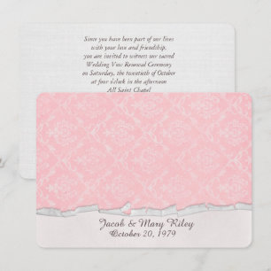 Invitation renouvellement de vœux en damas rose