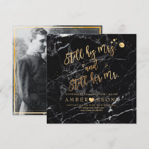 Invitation Renouvellement de vœux/Faux or/Marbre noir PixDezi