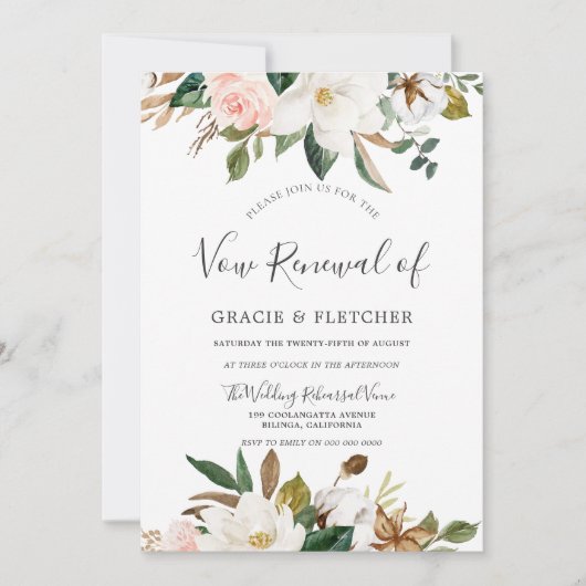 Invitation Renouvellement de vœux floral blanc Botanical Blus (Devant)