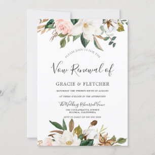 Invitation Renouvellement de vœux floral blanc Botanical Blus
