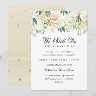 Invitation Renouvellement de Vœux Floral Élégant Aquarelle Or