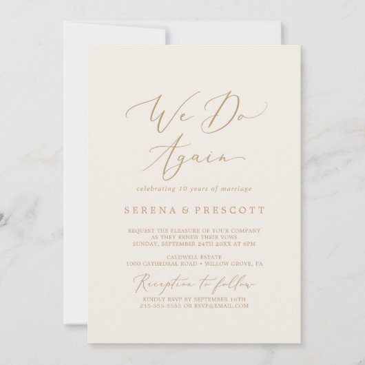 Invitation Renouvellement de Vœux We Do Again Or et Crème Dél (Devant)