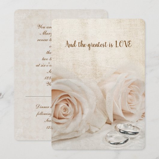 Invitation Renouvellement de Vow roses et anneaux (Devant / Derrière)