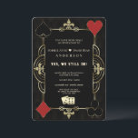Invitation Renouvellement des Vœux de Poker Casino Royale Art<br><div class="desc">Pour 10, 25, 50 ans de célébration de mariage. Casino Royale unique, conception de carte sur le thème des années 20. Il présente un style art déco vintage, vieil Hollywood des années 1920, paire de dés, enseignes de cartes à jouer, fond doré Art Déco. Un libellé spécial est utilisé comme...</div>