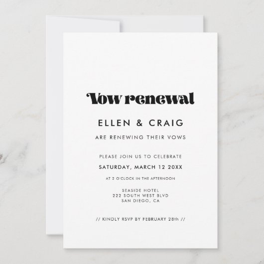 Invitation Renouvellement du Mariage Vow de script rétro vint (Devant)