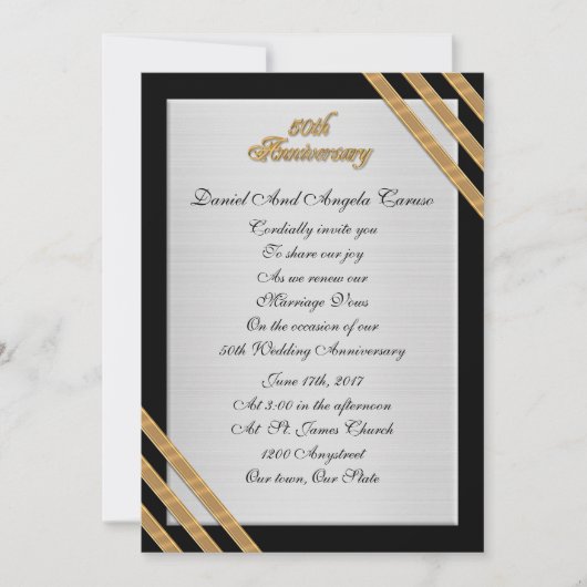 Invitation Renouvellement du voeu du 50e anniversaire Elégant (Devant)